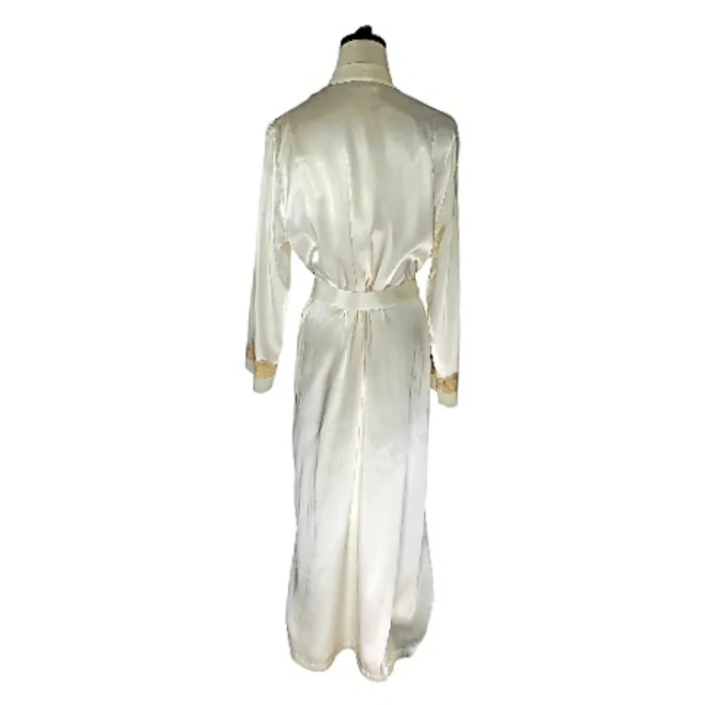 Satin White 2 Piece Peignoir Set M/L Robe Gown Lace Bridal Honeymoon Cocquette - Picture 14 of 14